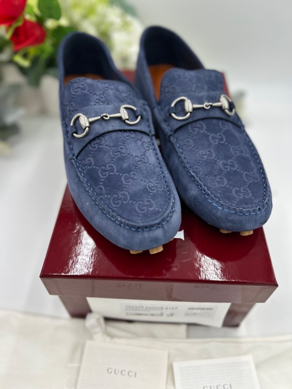 Men’s Gucci blue suede GG embossed loafer. Size 11.(fits 11.5) Made in Italy - Picture 4 of 11